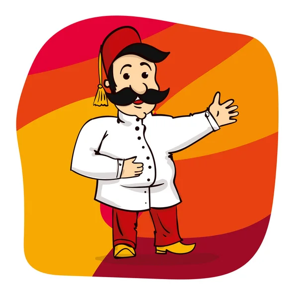 Chef Alegre Homem Turco Com Grande Bigode Desenho Mão Desenho —  Vetores de Stock