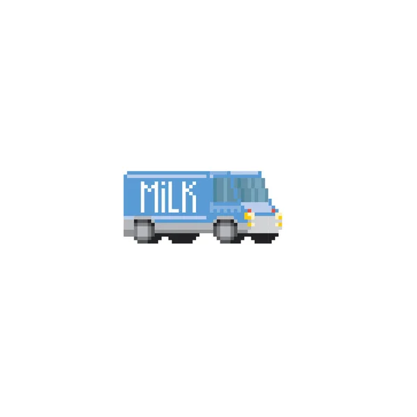 Milk Transport Van Pixel Art Old School Computer Graphic Bit — Stock Vector