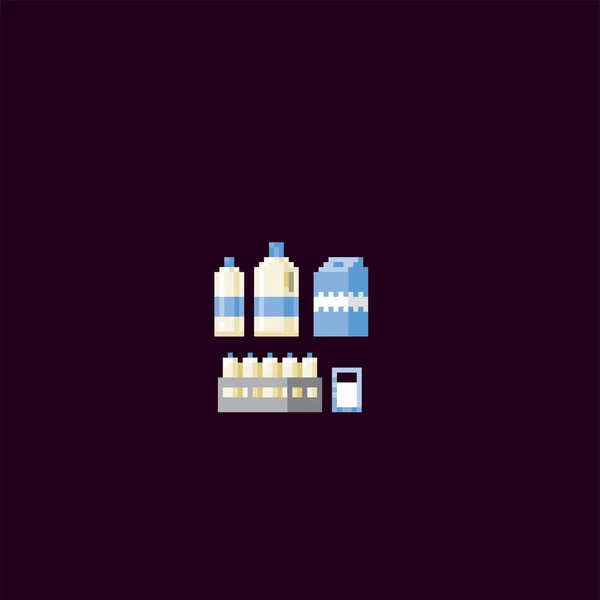 Set Iconos Productos Lácteos Pixel Art Gráfico Computadora Vieja Escuela — Archivo Imágenes Vectoriales