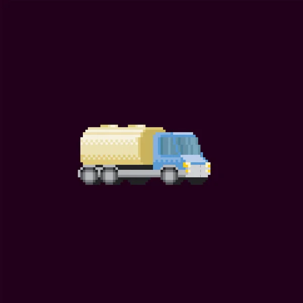 Vrachtwagen Met Tank Pixel Kunst Een Ouderwetse Computer Bit Videospel — Stockvector