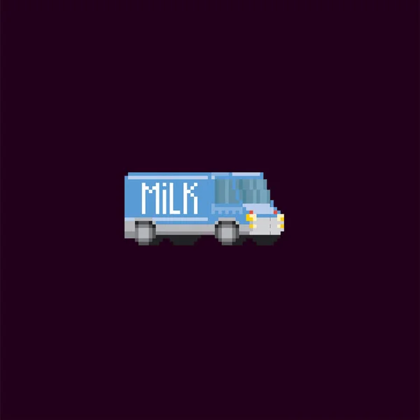 Milk Transport Van Pixel Art Old School Computer Graphic Bit — Stock Vector