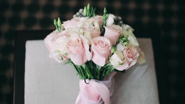 Roses Gently Pink Beautiful Bouquet Bouquet Collected Florist — Stock Video