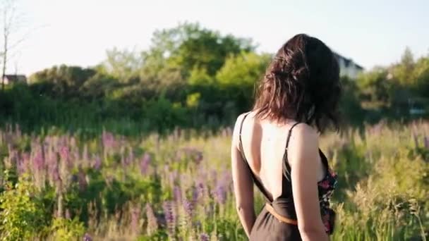 Les Jambes Des Femmes Sont Sur Herbe Fille Marche Dans — Video