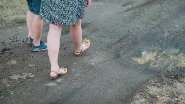 Pés Homem Uma Mulher Andando Grama — Vídeo de Stock