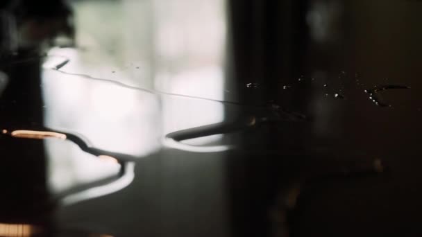 Anillos Boda Caen Sobre Una Mesa Con Agua — Vídeo de stock