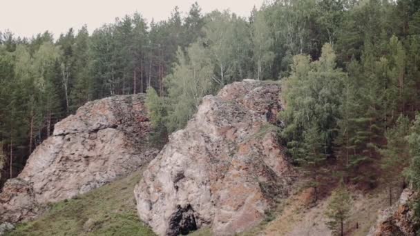 Fiume Vicino Alle Montagne Con Tempo Nuvoloso Verde — Video Stock