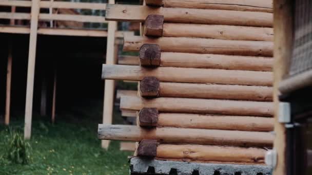 Odunlardan Yapılmış Ahşap Bir Binanın Duvarı — Stok video