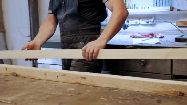 Tischler Der Werkstatt Der Mensch Arbeitet Mit Holzwerkstoffen Tischler Der — Stockvideo