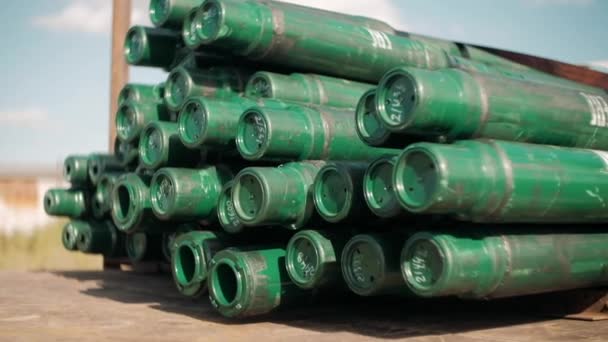 Pipes Loaded Truck Oil Production Pipes — Stock Video