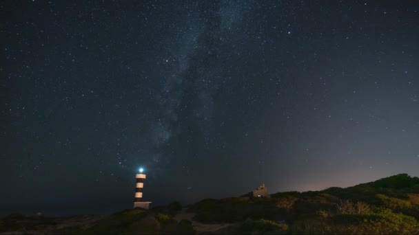 Wunderbare Sternennacht Auf Mallorca Faro Estalella Portitxol Einer Küstenlandschaft Mit — Stockvideo