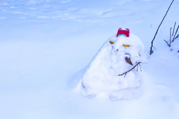 幸せな雪だるま冬に凍る — ストック写真