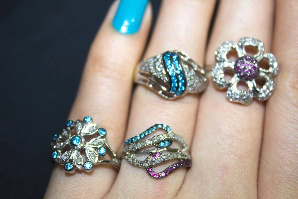Ékszer Ezüst Gyémánt Gyűrű — Stock Fotó