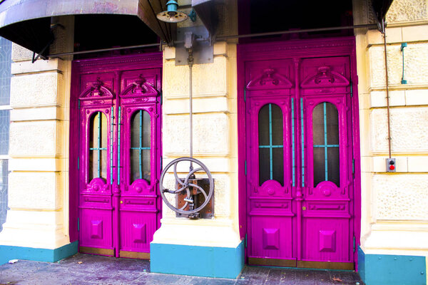 Pink door building exterior