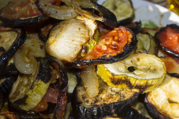 Verduras Parrilla Cebolla Calabacín Tomate — Foto de Stock