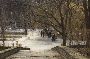 bahar Mart park banklar ağaçlar