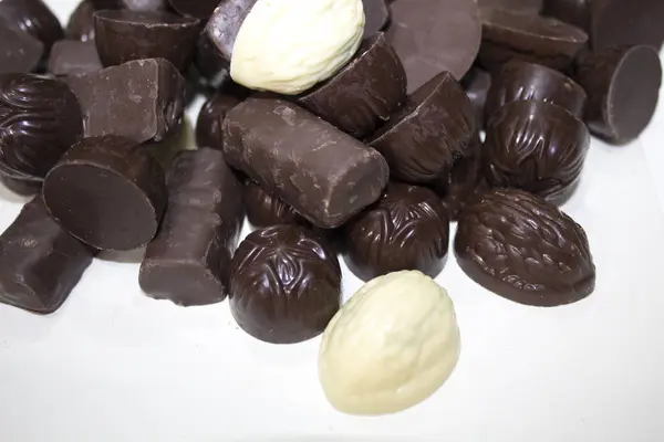 Doces Chocolate Conjunto Fundo Branco — Fotografia de Stock