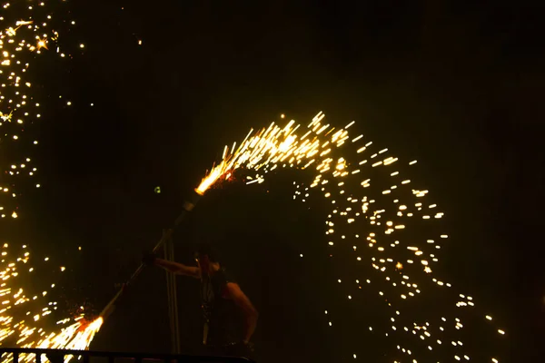 Fuego Fuegos Artificiales Espectáculo Danza — Foto de Stock