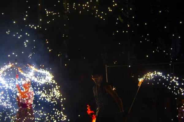 Fuego Fuegos Artificiales Espectáculo Danza —  Fotos de Stock