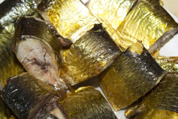 Slices Smoked Herring Fish — Stock Photo, Image