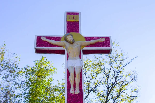 Katholieke Cross Standbeeld Figuur — Stockfoto