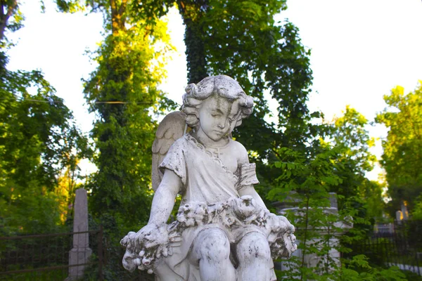 Gamla Graven Ängel Gravsten Staty Skulptur — Stockfoto