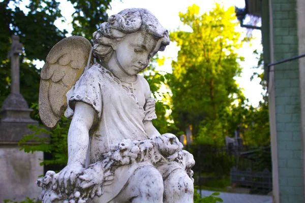 Sepultura Antiga Sepultura Anjo Gravestone Estátua Escultura — Fotografia de Stock