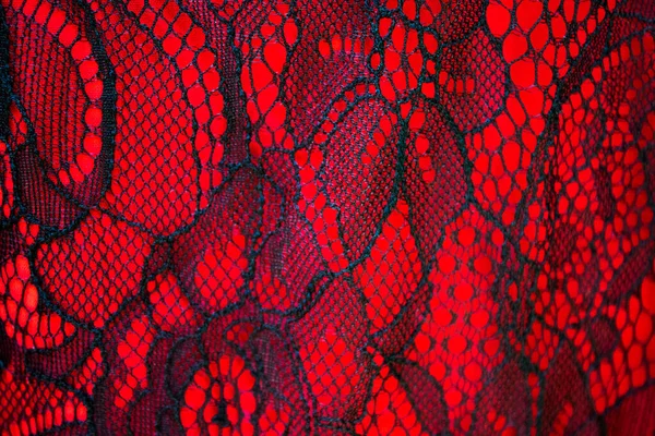 Black Lace Red Fabric Background Texture — Stock Photo, Image