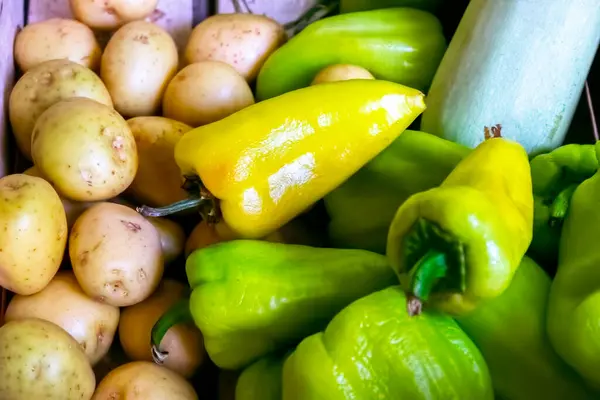 Sayuran Organik Segar Kentang Paprika Hijau Zucchini — Stok Foto