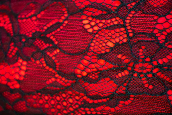 Black Lace Red Fabric Background Texture — Stock Photo, Image