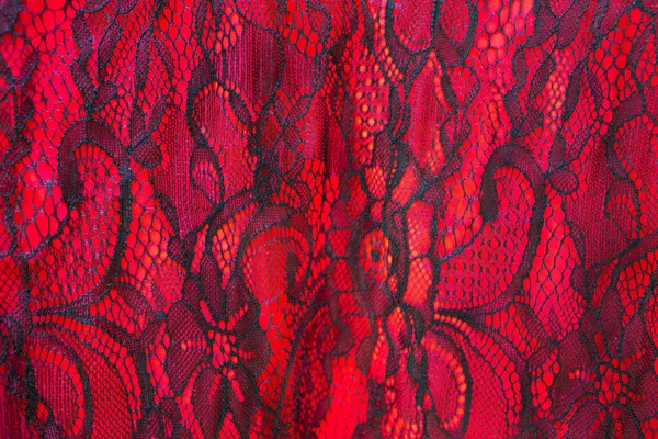 Black Lace Red Fabric Background Texture — Stock Photo, Image