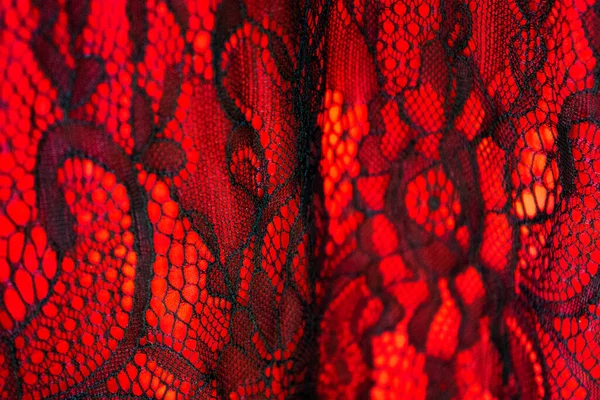 Black Lace Red Fabric Background Texture — Stock Photo, Image