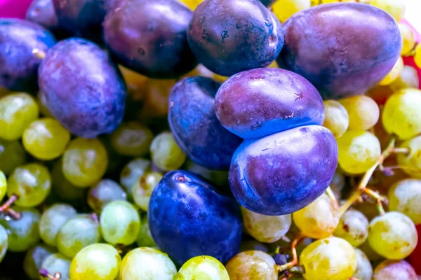 Raisins Blancs Prunes Fond Fruits — Photo