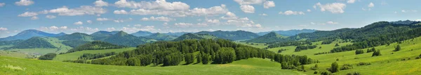 Gran Vista Panorámica Del Paisaje Primavera Campo Bosques Verdes Prados — Foto de Stock