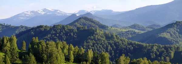 Mountains in early summer, banner background