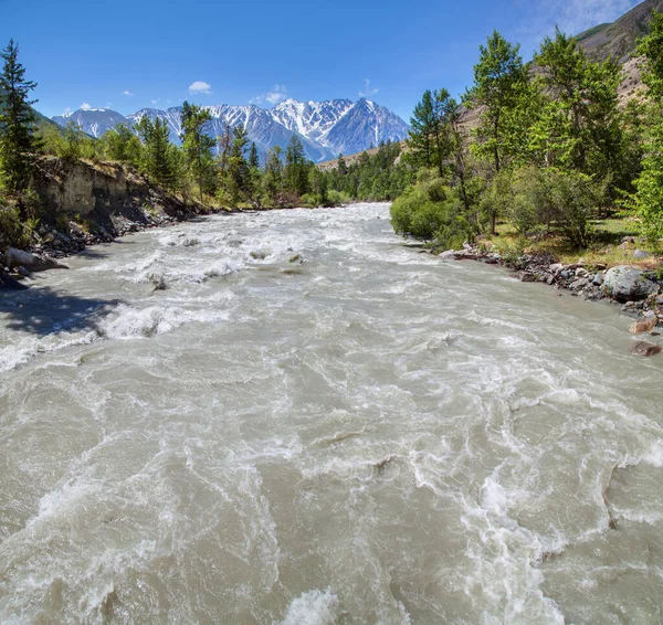 Acque Tempestose Fiume Montagna Paesaggio Primaverile — Foto Stock