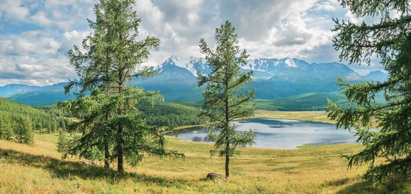 Lac Montagne Dans Une Vallée Pittoresque Verts Été Des Forêts — Photo