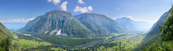 高山山谷 河流从上方 全景景观 峡谷朱利什曼河 阿尔泰 — 图库照片