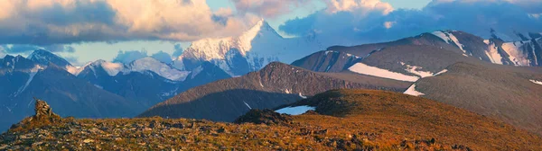 Сонячне Світло Горах Панорамний Пейзаж Гора Белуха Алтай — стокове фото