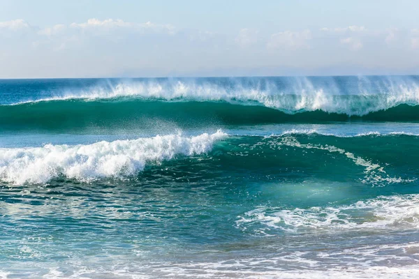 Beach Strandlinjen Blå Ocean Waves Närbild Natursköna Horisont Landskap — Stockfoto
