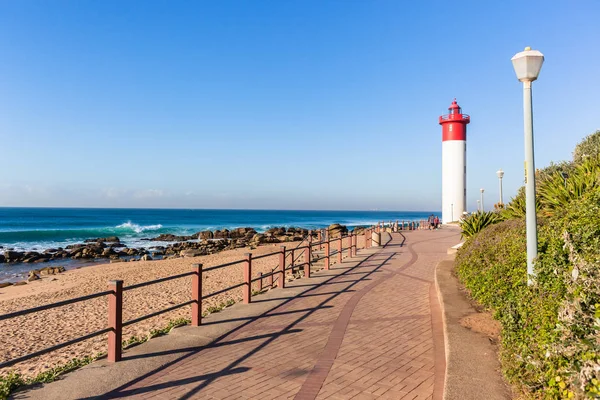 Beach Ocean Lighthouse Walking Promenade Scenic Holiday Landscape — Stock Photo, Image