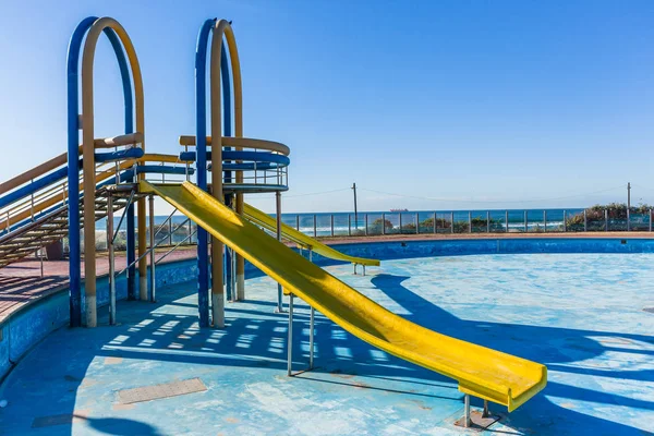 Swimming Pool Dry Water Yellow Water Slide Structure Closeup — Stock Photo, Image