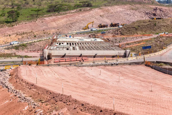 Nova Estrada Estrada Intersecção Veículo Ponte Expansão Máquinas Industriais Terraplenagem — Fotografia de Stock