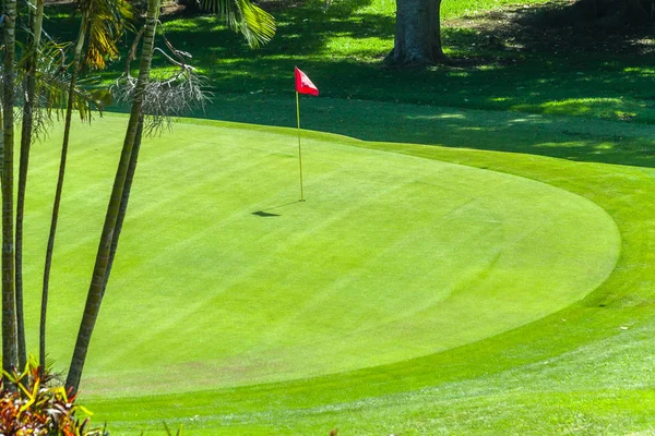 Campo Golf Hoyo Verde Dogleg Árboles Pintorescos Campo Costero Verano —  Fotos de Stock