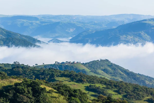 Scenic Valleys Thousand Hills Zulu Homes Mist — Stock Photo, Image