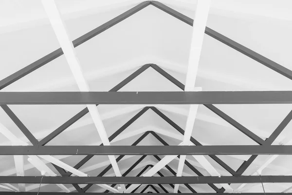 Building Inside Roof Trusses Beams Black White — Stock Photo, Image