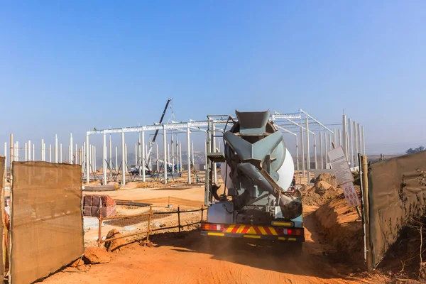 Construction Building Site Concrete Cement Truck  Delivery — Stock Photo, Image