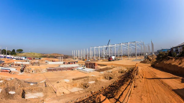 Construcción Construcción Progreso del sitio a mitad de camino Nuevo almacén — Foto de Stock