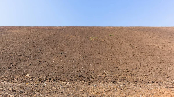 New Embankment Earth Soil Sand Bank Blue Sky Landscape — Stock Photo, Image