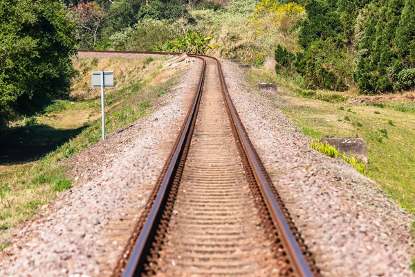 Tren Línea Ferroviaria Detalle de primer plano Campo — Foto de Stock