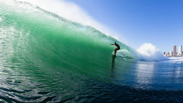 Surfista Surf Silhueta Verão Manhã Tubo Passeio Oceano Ondas Natação — Fotografia de Stock